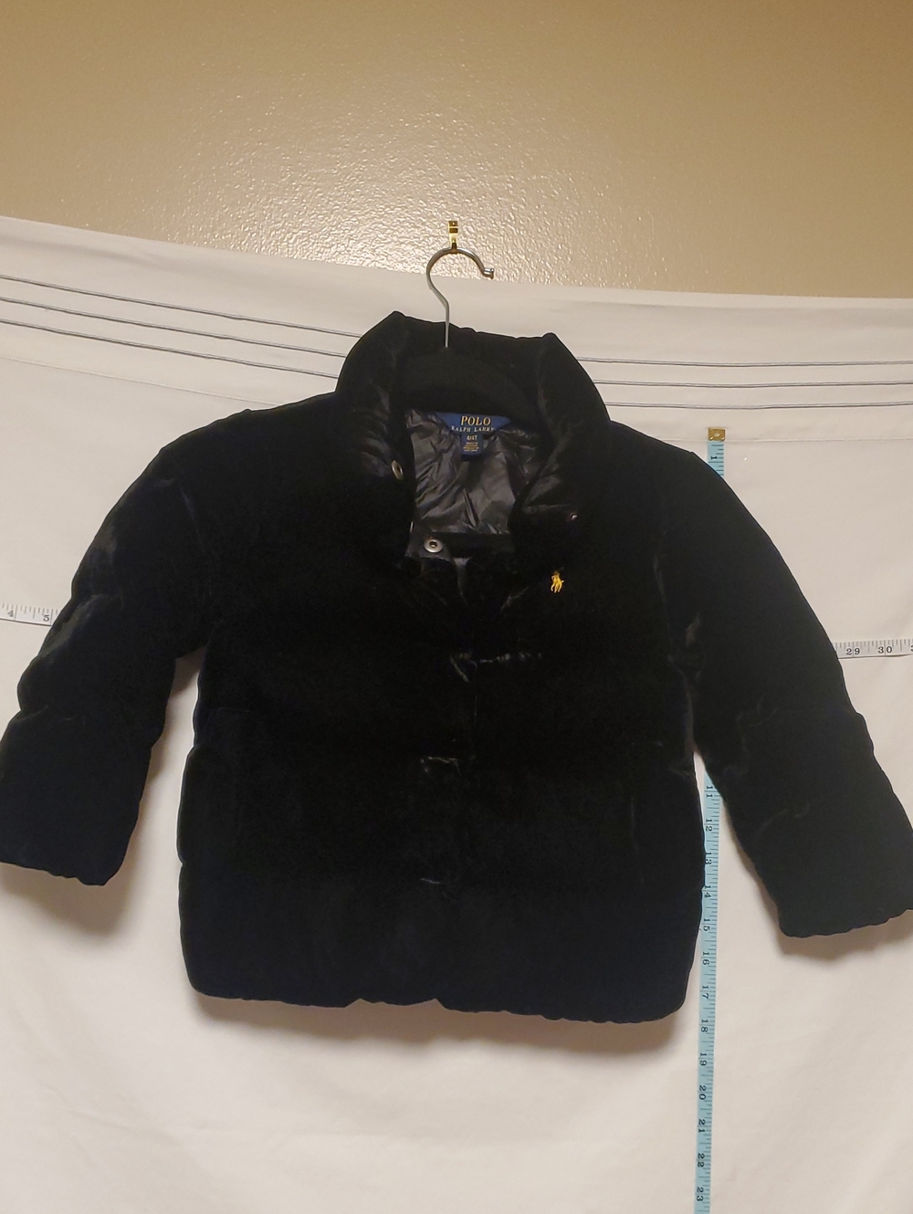 Polo 4T Girls Black Puffer Jacket Yellow Pony Down Filled Warm Quiet Luxury